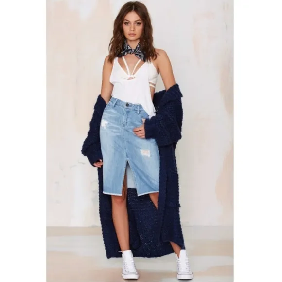 Etienne Marcel Destroyed Denim Skirt by Nasty Gal size 27