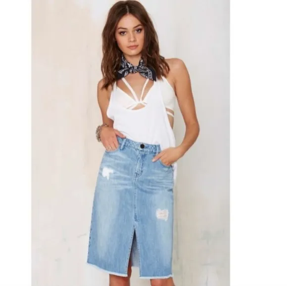Etienne Marcel Destroyed Denim Skirt by Nasty Gal size 27