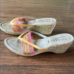 👡👡EUC Tuscany “Easy Street” Pink and Orange Woven Slip-On Sandals👡👡