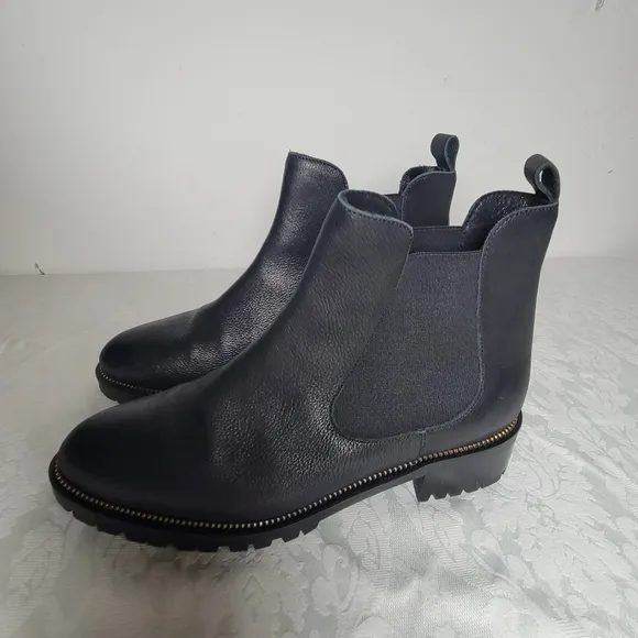 Fabianelli Boots Women's  Black Italian Leather  Chelsea Lug Sole Ankle Size 40