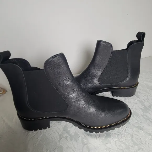 Fabianelli Boots Women's  Black Italian Leather  Chelsea Lug Sole Ankle Size 40