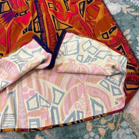 Farm Rio Anthropologie Maxi Skirt XS NWT Pink Blue Tropical Button Up Geometric
