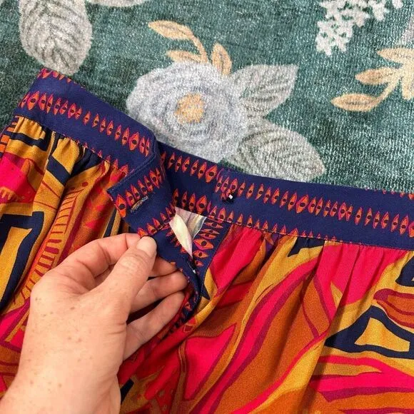 Farm Rio Anthropologie Maxi Skirt XS NWT Pink Blue Tropical Button Up Geometric