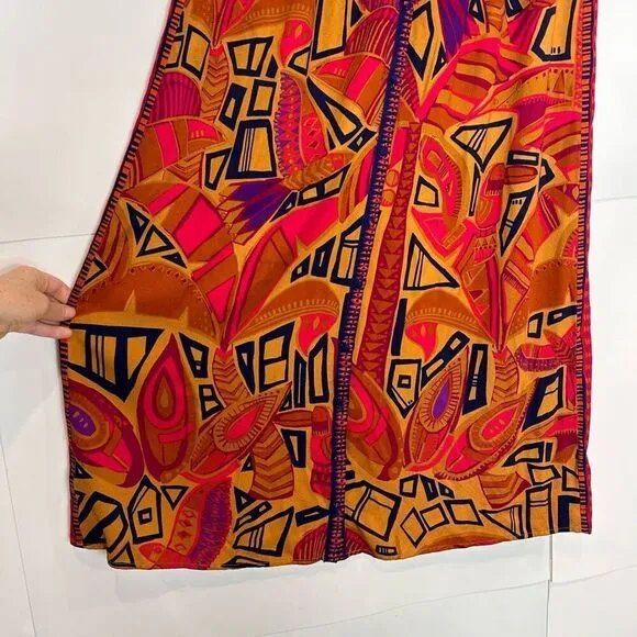 Farm Rio Anthropologie Maxi Skirt XS NWT Pink Blue Tropical Button Up Geometric