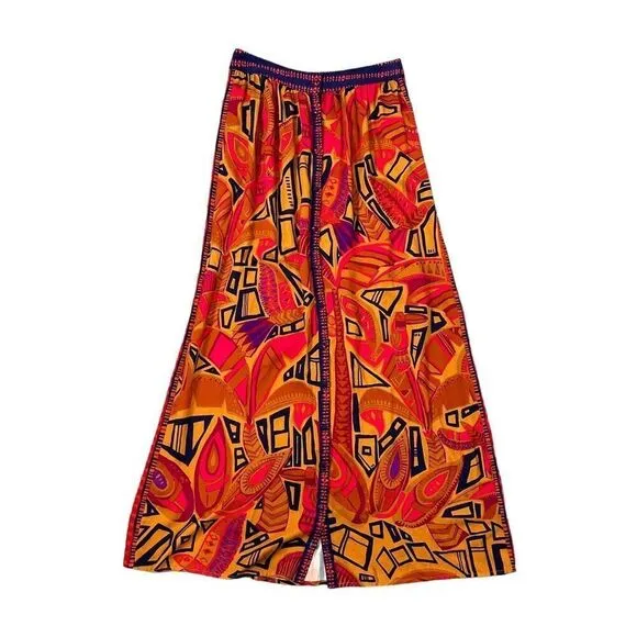 Farm Rio Anthropologie Maxi Skirt XS NWT Pink Blue Tropical Button Up Geometric