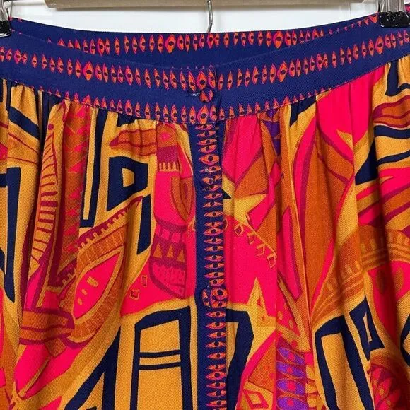 Farm Rio Anthropologie Maxi Skirt XS NWT Pink Blue Tropical Button Up Geometric