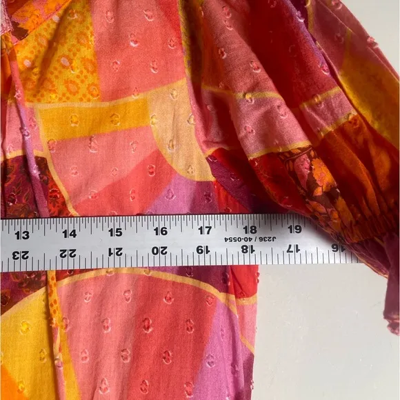 Farm Rio NWT Mixed Patchwork Twirl Midi Dress TIERED Tropical 100% Cotton