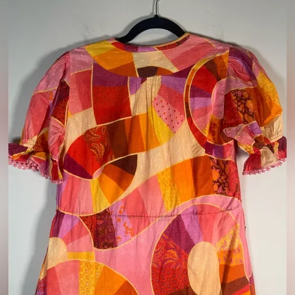 Farm Rio NWT Mixed Patchwork Twirl Midi Dress TIERED Tropical 100% Cotton
