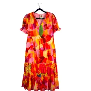 Farm Rio NWT Mixed Patchwork Twirl Midi Dress TIERED Tropical 100% Cotton