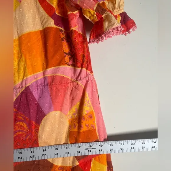 Farm Rio NWT Mixed Patchwork Twirl Midi Dress TIERED Tropical 100% Cotton