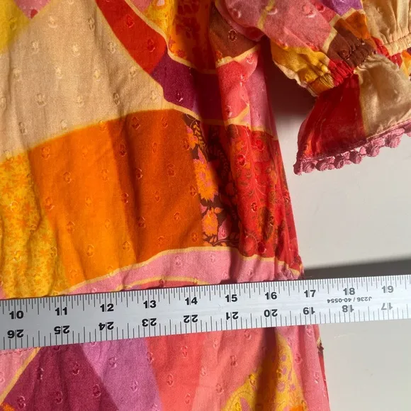 Farm Rio NWT Mixed Patchwork Twirl Midi Dress TIERED Tropical 100% Cotton