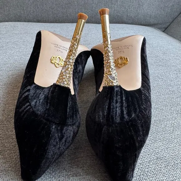Femmes Sans Peur Nadia Black Pump Shoes Swarovski Crystals Heels Women's 7