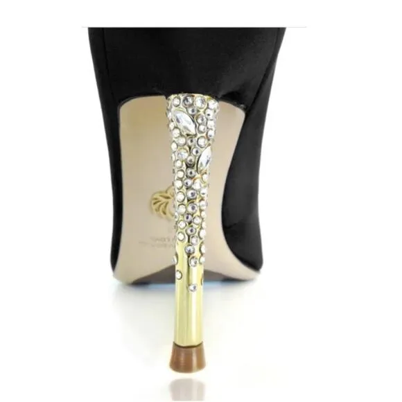 Femmes Sans Peur Nadia Black Pump Shoes Swarovski Crystals Heels Women's 7