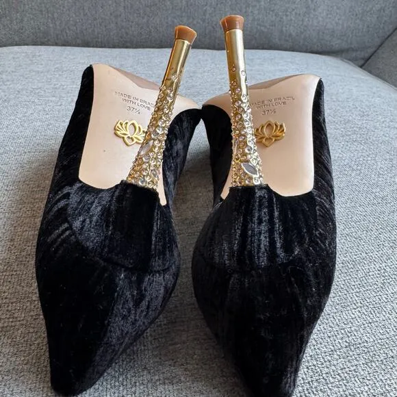 Femmes Sans Peur Nadia Black Pump Shoes Swarovski Crystals Heels Women's 7