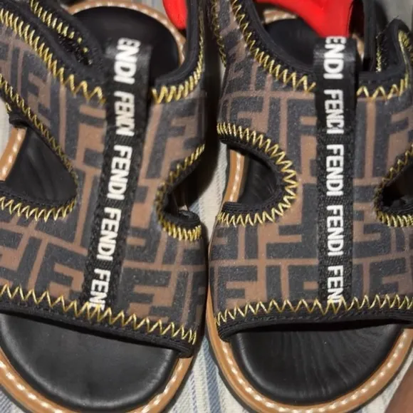 Fendi Black and Brown Sandals with Logo Design