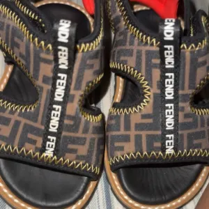 Fendi Black and Brown Sandals with Logo Design