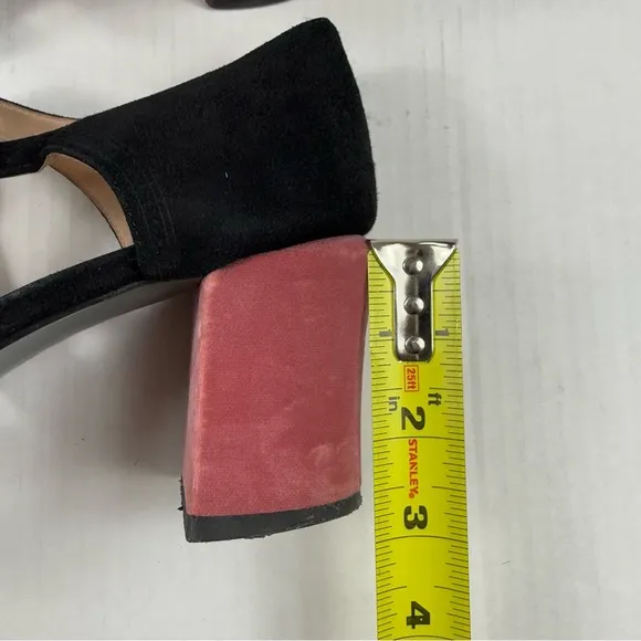 Fendi Mary Jane Cutout Suede Velvet Block Heel Pumps