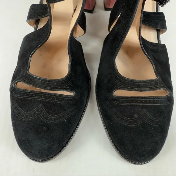 Fendi Mary Jane Cutout Suede Velvet Block Heel Pumps