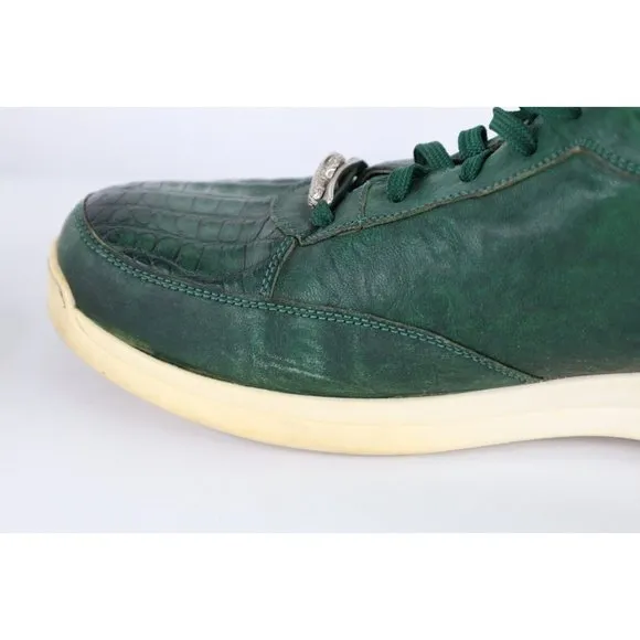 Fennix Italy Mens Size 9 Distressed Alligator Leather Sneakers Shoes Green