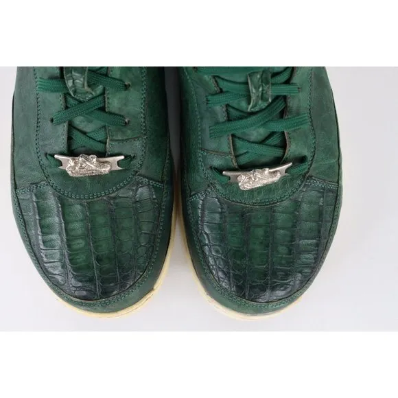 Fennix Italy Mens Size 9 Distressed Alligator Leather Sneakers Shoes Green