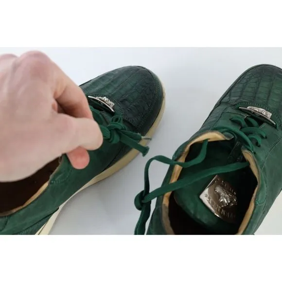 Fennix Italy Mens Size 9 Distressed Alligator Leather Sneakers Shoes Green