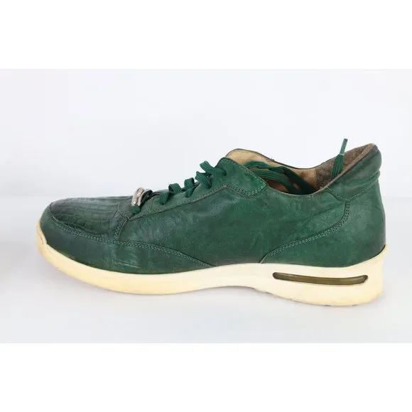 Fennix Italy Mens Size 9 Distressed Alligator Leather Sneakers Shoes Green