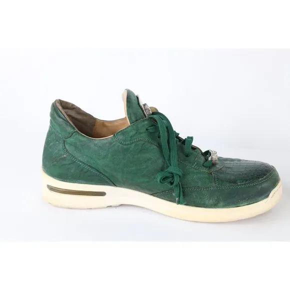 Fennix Italy Mens Size 9 Distressed Alligator Leather Sneakers Shoes Green