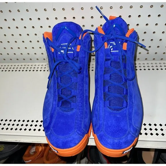 FILA Grant Hill 2 Knicks Mens Suede Basketball Shoes Size 10 Blue Orange