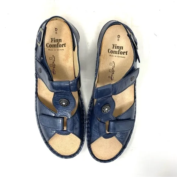 Finn Comfort Adana Dark Blue Patent Leather Sandals