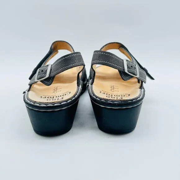 Finn Comfort Shoes Womens US 7 UK 4.5 Gray Leather Sandals Casual Wedge NEW