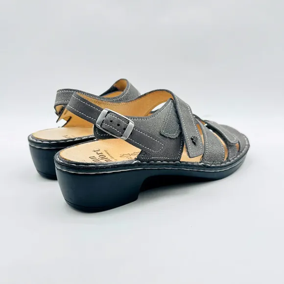 Finn Comfort Shoes Womens US 7 UK 4.5 Gray Leather Sandals Casual Wedge NEW