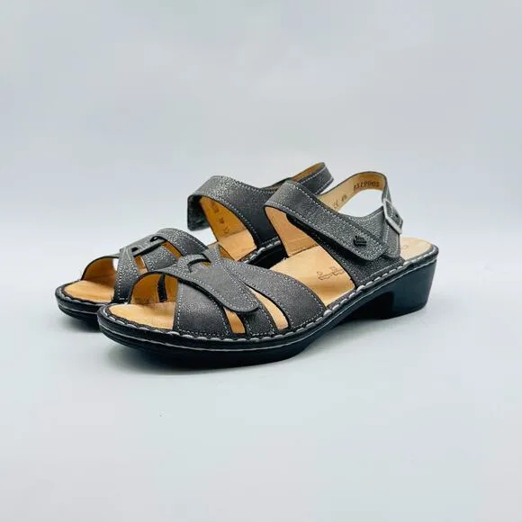Finn Comfort Shoes Womens US 7 UK 4.5 Gray Leather Sandals Casual Wedge NEW