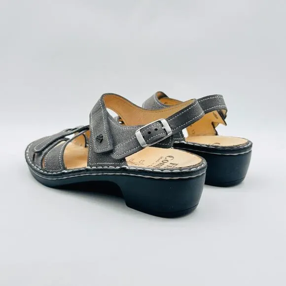Finn Comfort Shoes Womens US 7 UK 4.5 Gray Leather Sandals Casual Wedge NEW
