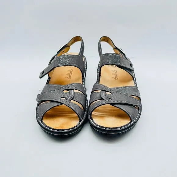 Finn Comfort Shoes Womens US 7 UK 4.5 Gray Leather Sandals Casual Wedge NEW
