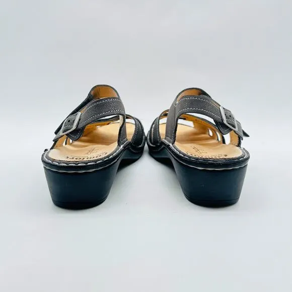 Finn Comfort Shoes Womens US 7 UK 4.5 Gray Leather Sandals Casual Wedge NEW