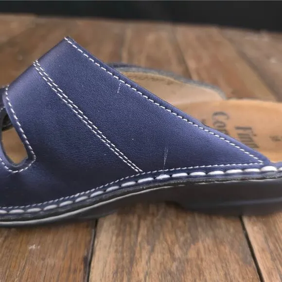 Finn Comfort Slide Sandals Women Size 7.5 Leather Metallic Blue Wedge Sansibar