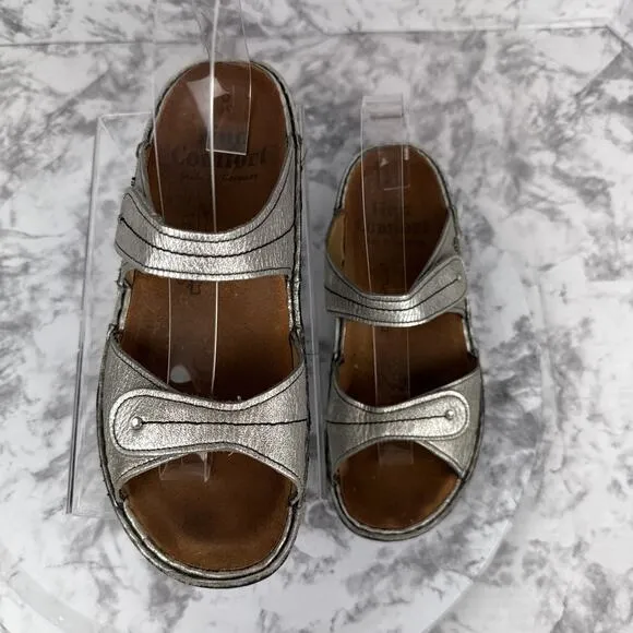 Finn Comfort Womens Jamaika Slide Sandals Size 39 8 Metallic Silver Leather
