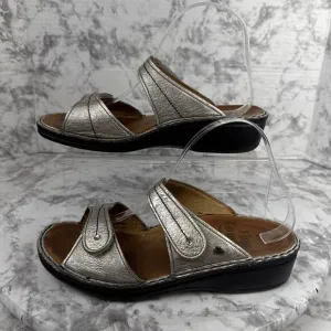 Finn Comfort Womens Jamaika Slide Sandals Size 39 8 Metallic Silver Leather