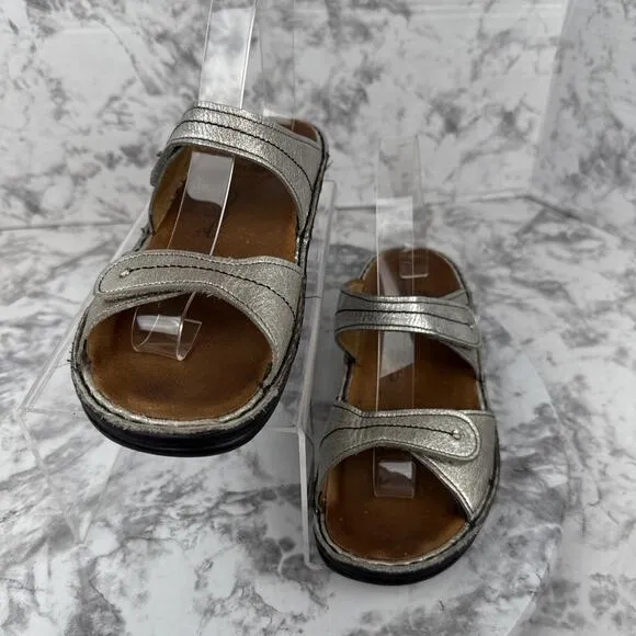 Finn Comfort Womens Jamaika Slide Sandals Size 39 8 Metallic Silver Leather