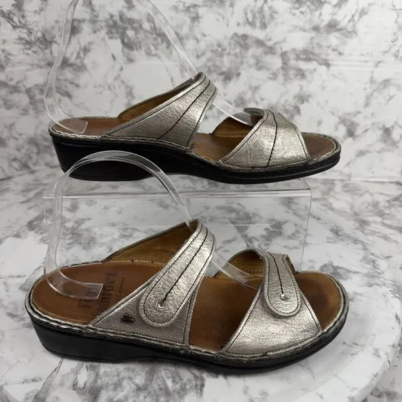 Finn Comfort Womens Jamaika Slide Sandals Size 39 8 Metallic Silver Leather