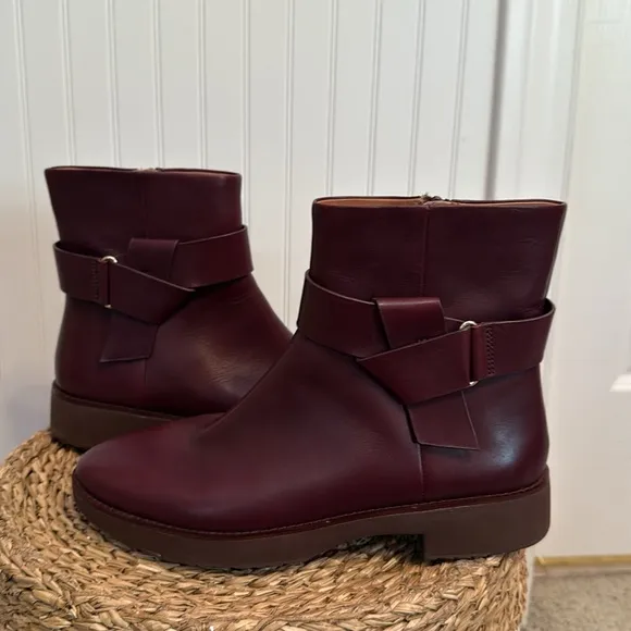 FITFLOP KNOT ANKLE BOOTSLINGONBERRY Women's Brown Leather Ankle Boots - 8