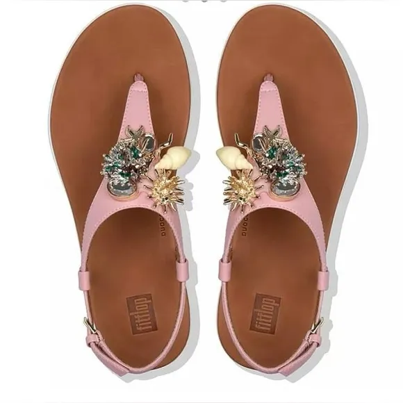 FitFlop Under The Sea pink thong leather comfort sandals size 7