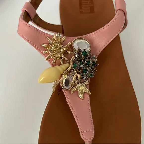 FitFlop Under The Sea pink thong leather comfort sandals size 7