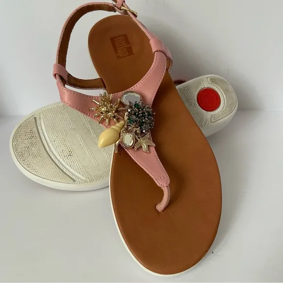 FitFlop Under The Sea pink thong leather comfort sandals size 7