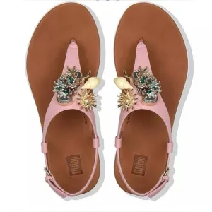 FitFlop Under The Sea pink thong leather comfort sandals size 7