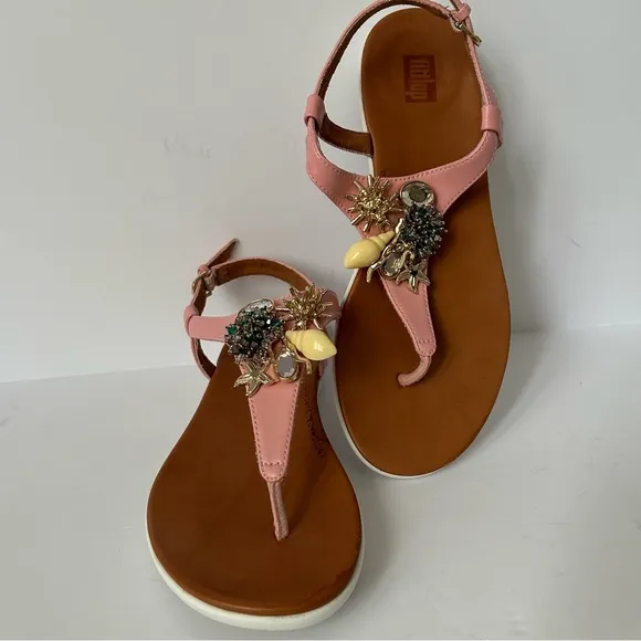 FitFlop Under The Sea pink thong leather comfort sandals size 7