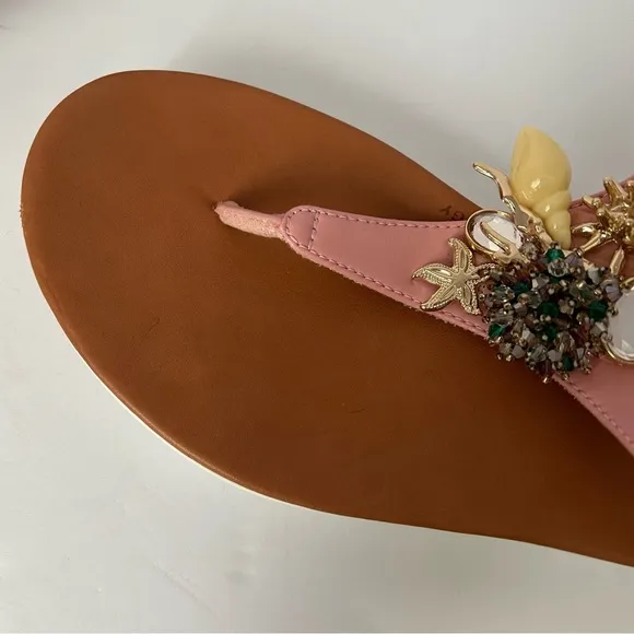 FitFlop Under The Sea pink thong leather comfort sandals size 7