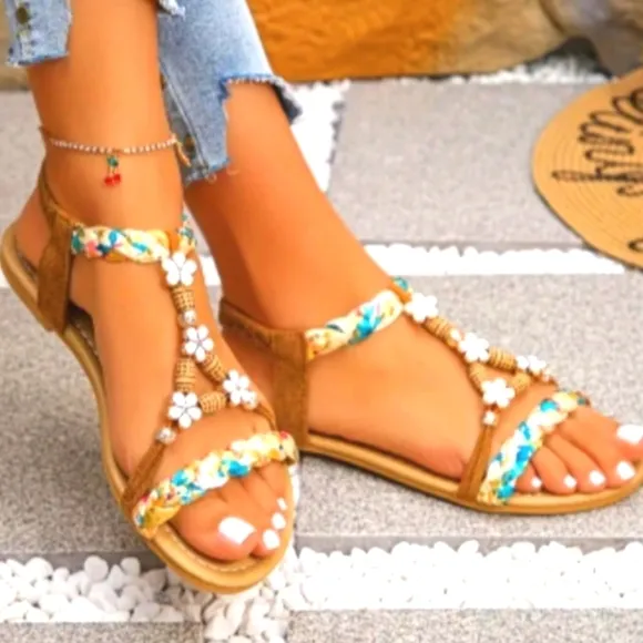 Floral Brown Sandals Sz 8