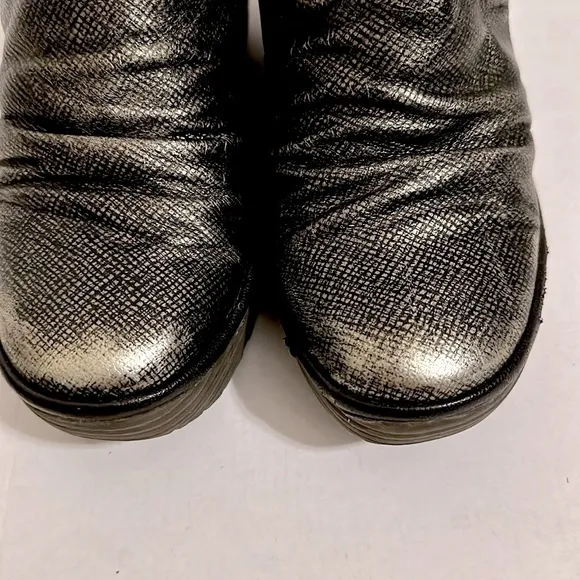 Fly London Antique Silver Yip Wedge Distressed Ankle Boots size 39 or US 8-8.5