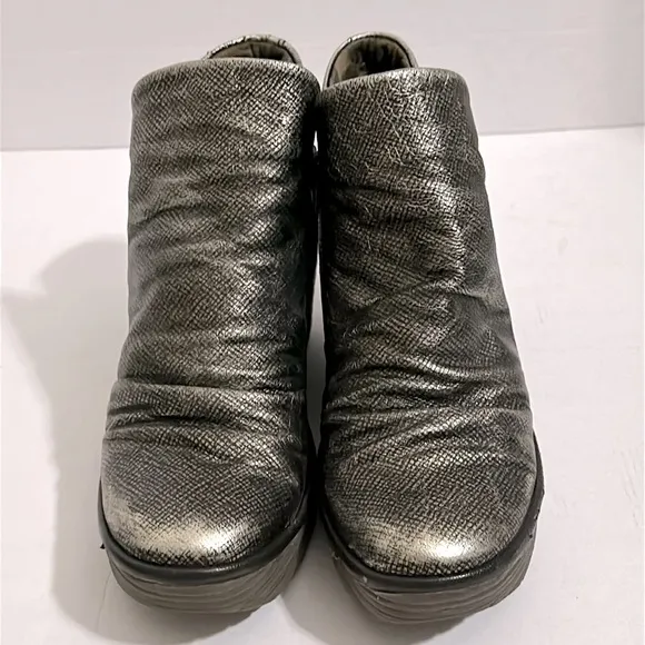Fly London Antique Silver Yip Wedge Distressed Ankle Boots size 39 or US 8-8.5